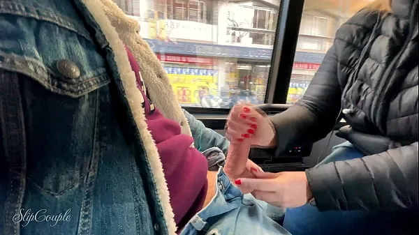 Big She tried her first Footjob and give a sloppy Handjob - very risky in a public sightseeing bus :P best Clips