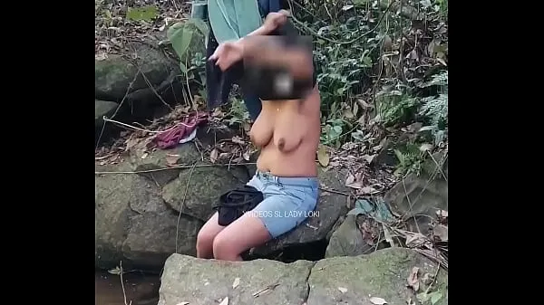 Big Janaki Risky public outdoors shower in natural waterfall best Clips
